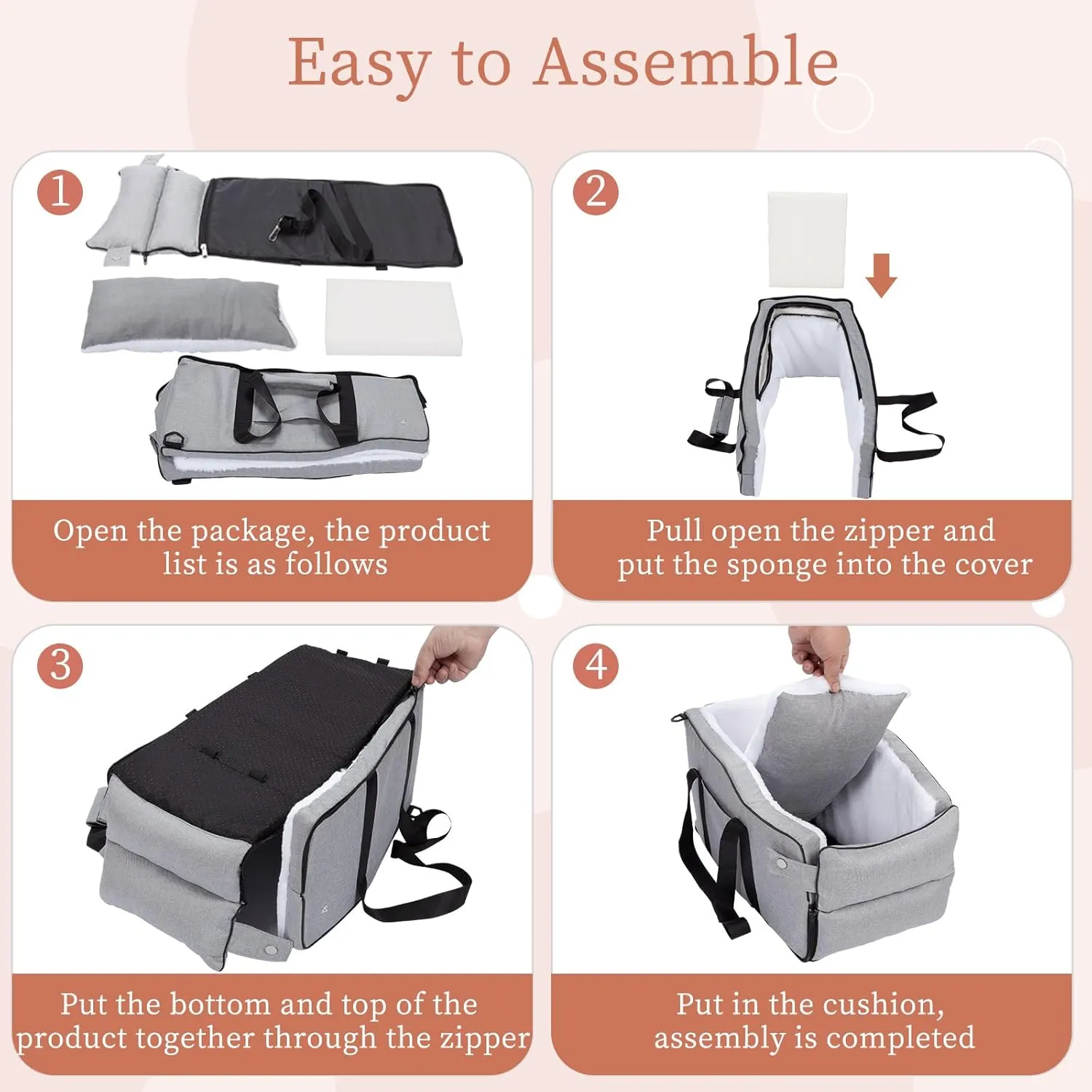 Center Console Dog Car Seat for Small Dogs Up to 12lbs, Detachable Armrest Pet Car Seat, Portable Middle Console Dog Booster Car Seat with Adjustable Straps, Storage Pocket & Safety Leash