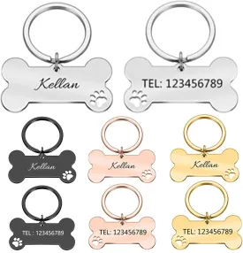 Custom Anti-Lost Personalized Dog Collar Stainless Steel Accessories Pet Dog ID Tags, Customizable Text, Engraved on Both Sides (M, Silver)