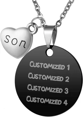 Custom Cat Tag Dog Tag Family Member Charm Round Pendant Necklace Stainless Steel Pet ID Tag Free Engraving  Black