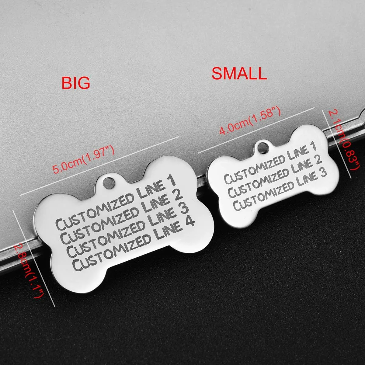 Custom ID Tag Pet Tag with Charm Stainless Steel Bone Pendant Necklace Personalized Free Engraving - Black