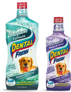 DENTAL FRESH Water Additives Bundle for Dogs & Cats,Original Formula 32oz & Advanced Plaque & Tartar Formula 17oz,Helps improve overall oral health, better breath, and targets plaque & tartar build up