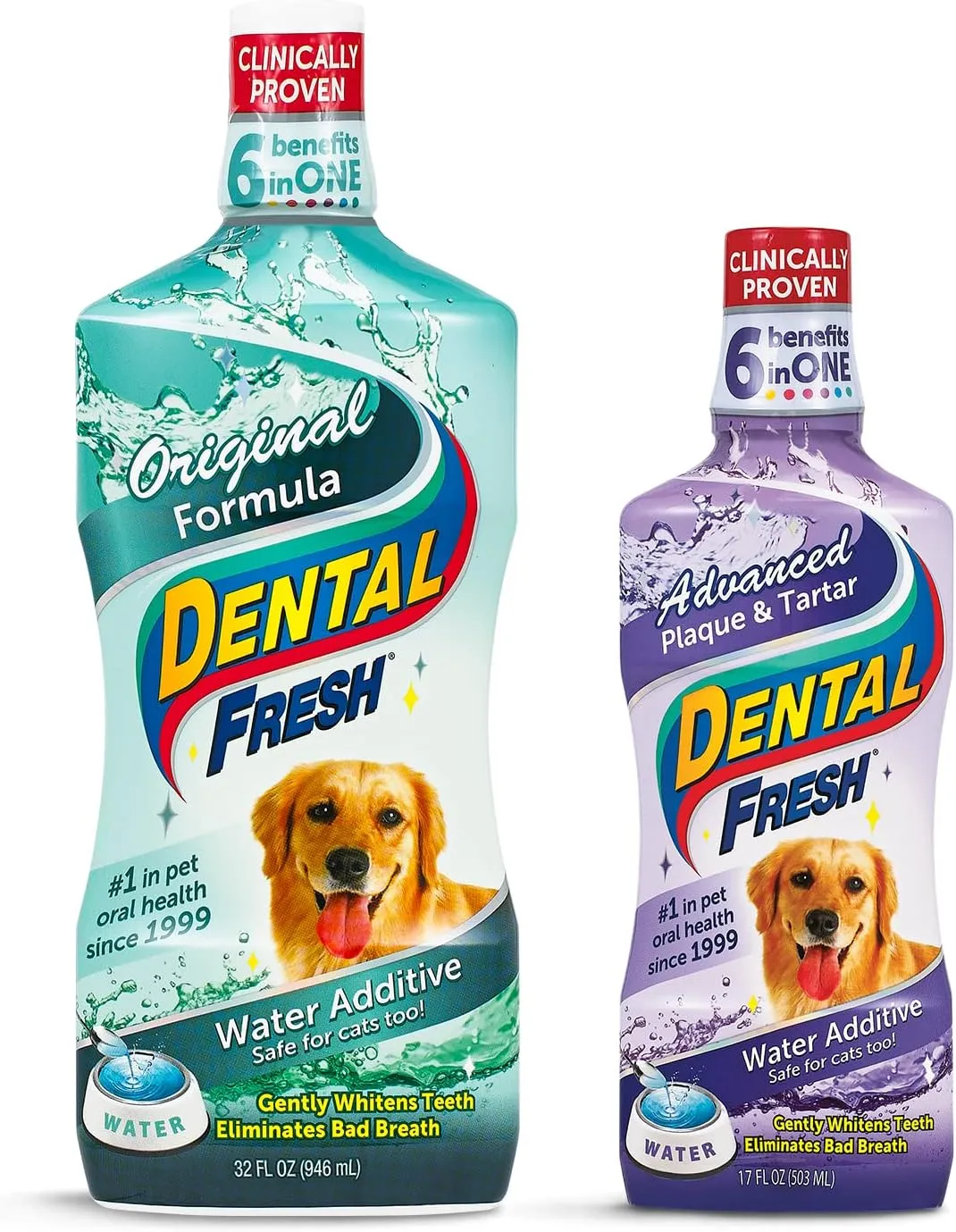 DENTAL FRESH Water Additives Bundle for Dogs & Cats,Original Formula 32oz & Advanced Plaque & Tartar Formula 17oz,Helps improve overall oral health, better breath, and targets plaque & tartar build up