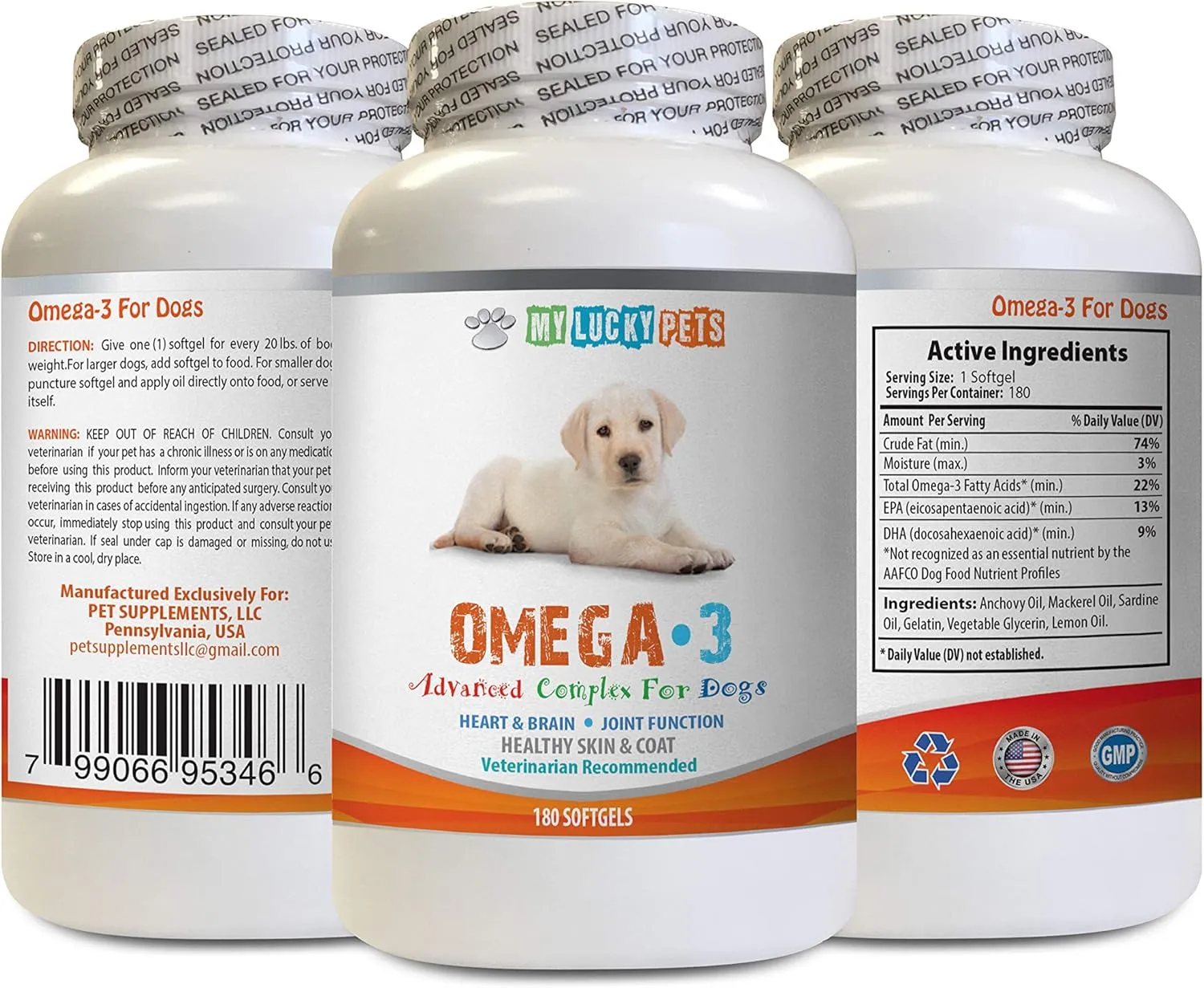 Dog Allergy Itch Relief Treats - Dog Omega 3 Fatty ACIDS - Fish Oil - Best Heart Brain Skin and Joint Health - Vet Recommended - Dog Fatty Acid Supplement - 1 Bottle (180 Softgels)
