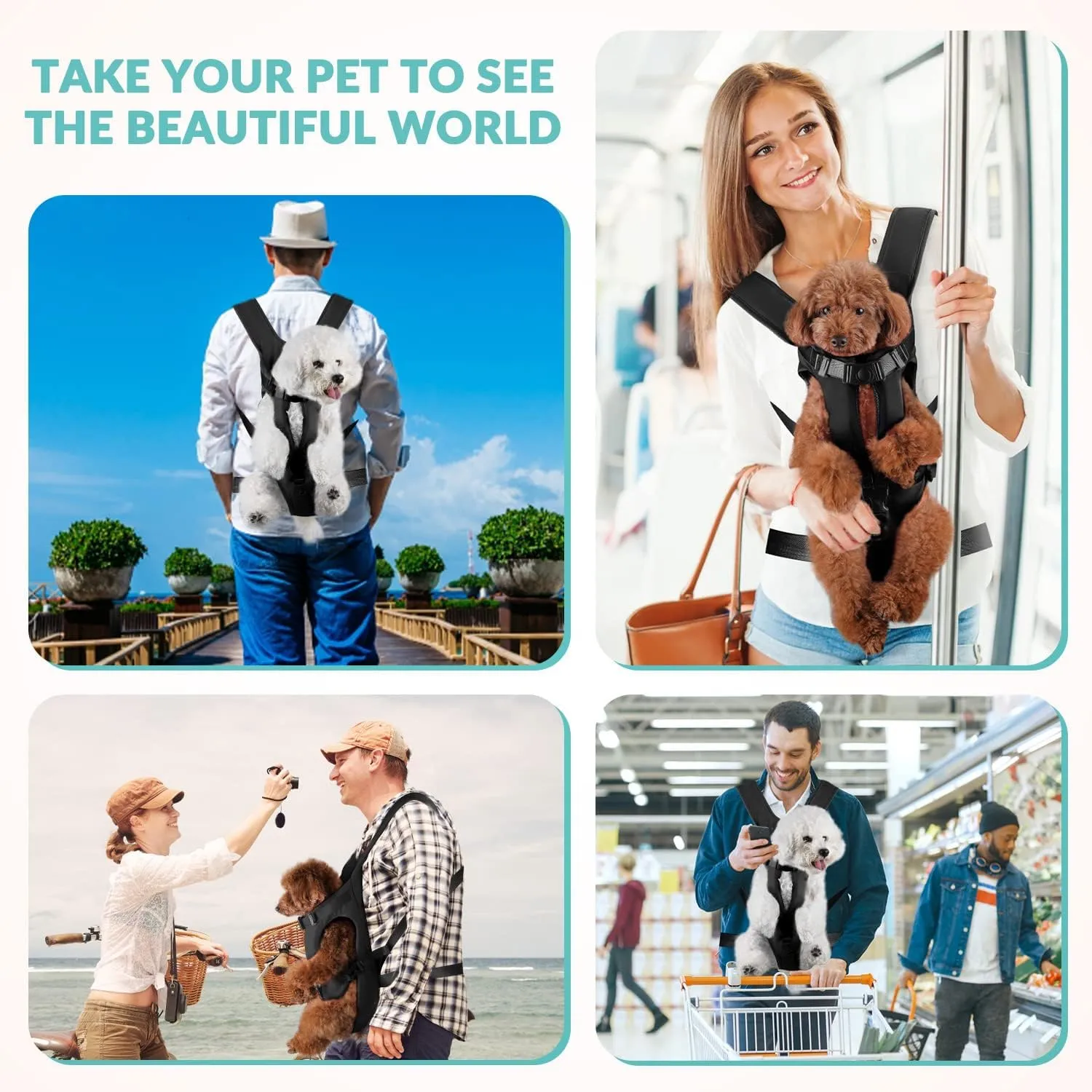 Dog Carrier Backpacks, Adjustable Dog Backpack Carrier, Legs Out Easy-fit Dog Chest Carrier for Medium Small Dogs, Hands Free Dog Front Carrier for Hiking, CyclingBlack L