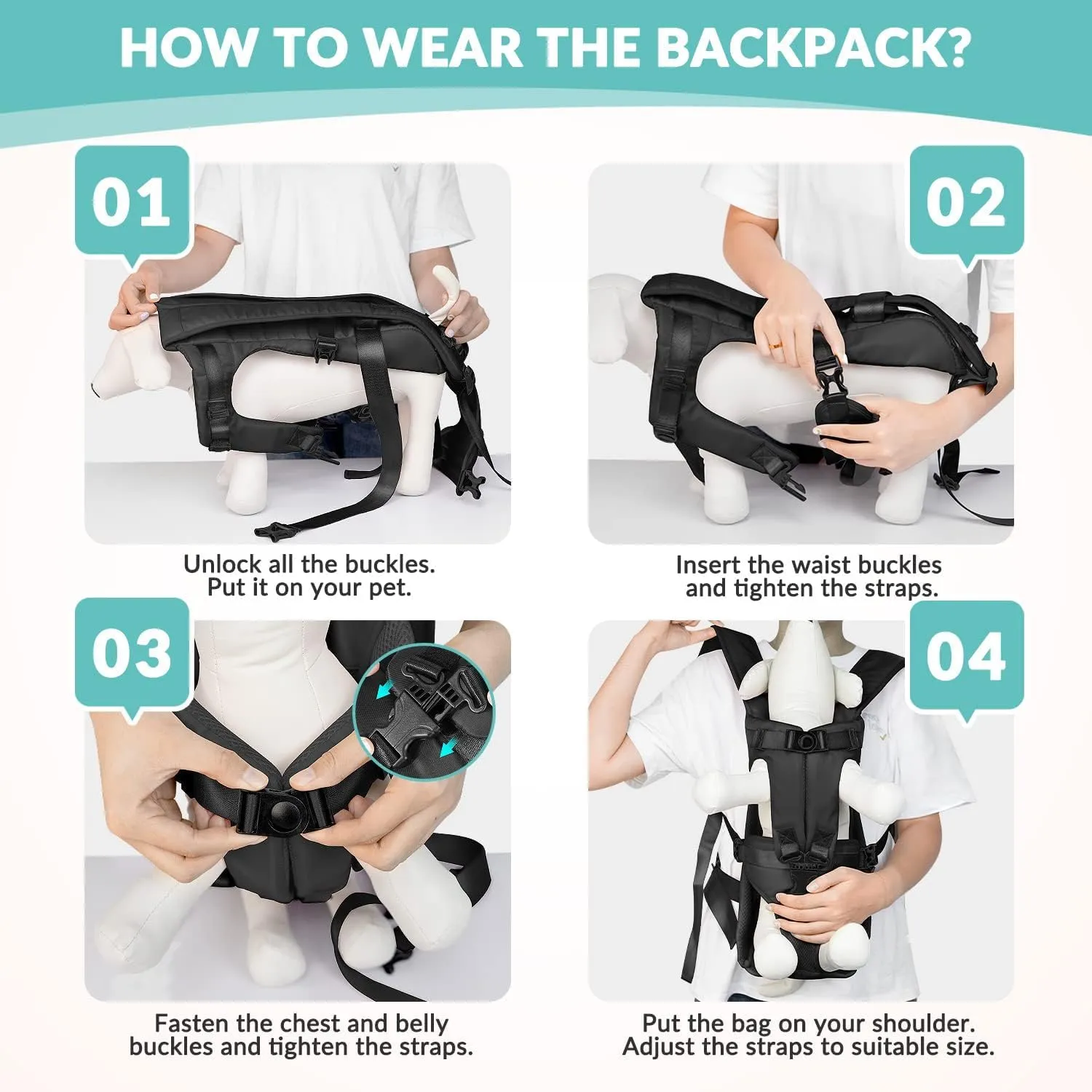 Dog Carrier Backpacks, Adjustable Dog Backpack Carrier, Legs Out Easy-fit Dog Chest Carrier for Medium Small Dogs, Hands Free Dog Front Carrier for Hiking, CyclingBlack L