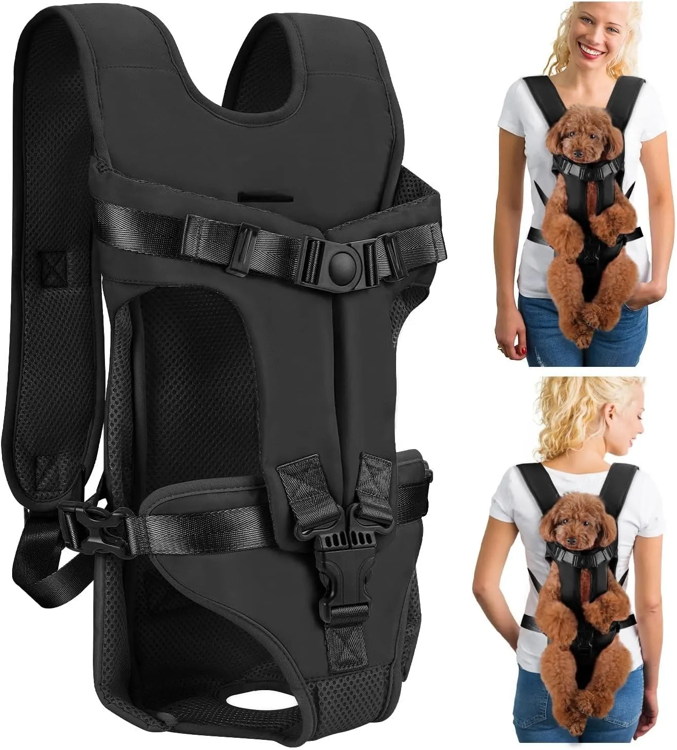 Dog Carrier Backpacks, Adjustable Dog Backpack Carrier, Legs Out Easy-fit Dog Chest Carrier for Medium Small Dogs, Hands Free Dog Front Carrier for Hiking, CyclingBlack L