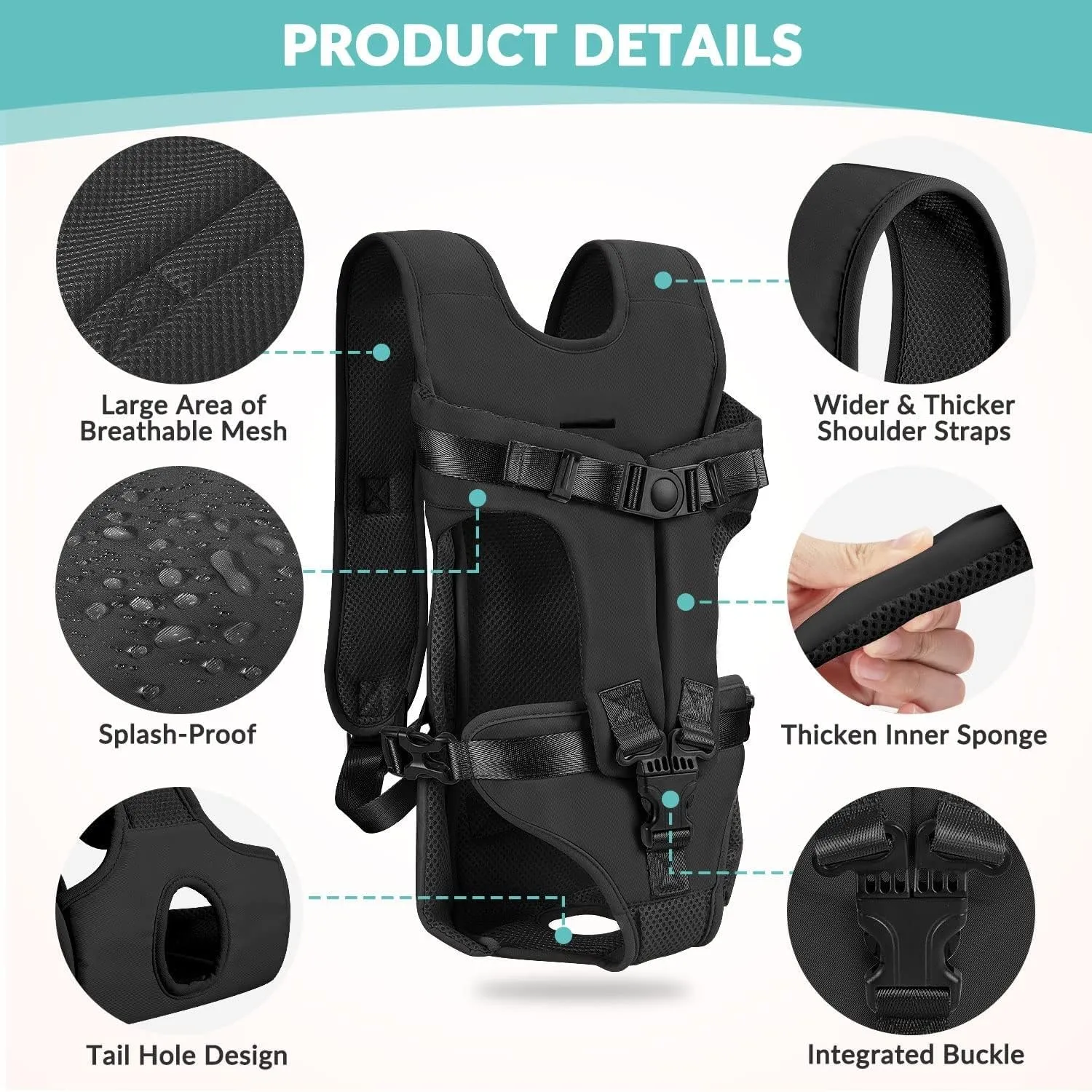 Dog Carrier Backpacks, Adjustable Dog Backpack Carrier, Legs Out Easy-fit Dog Chest Carrier for Medium Small Dogs, Hands Free Dog Front Carrier for Hiking, CyclingBlack L