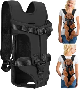 Dog Carrier Backpacks, Adjustable Dog Backpack Carrier, Legs Out Easy-fit Dog Chest Carrier for Medium Small Dogs, Hands Free Dog Front Carrier for Hiking, CyclingBlack L