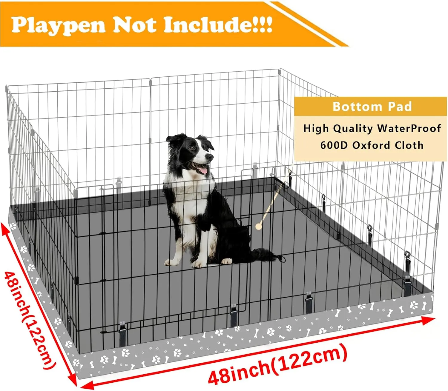 Dog Playpen Square Bottom Pad Fits for 48 Inch 8 Panels Metal Exercise Pet Playpen, Dog Crate Pad Puppy Playpen Pad, Elastic Buckles Connections.(Note: Playpen Not Included) -Gray
