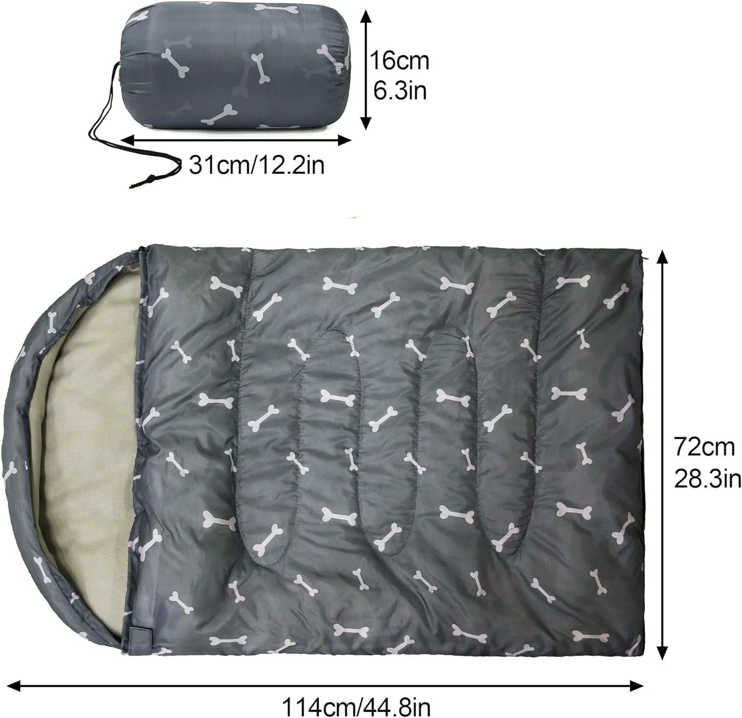 Dog Sleeping Bag Waterproof Warm Packable Dog Bed Mat with Storage Bag for Indoor Outdoor Travel Camping Hiking Backpacking(Bone,L)