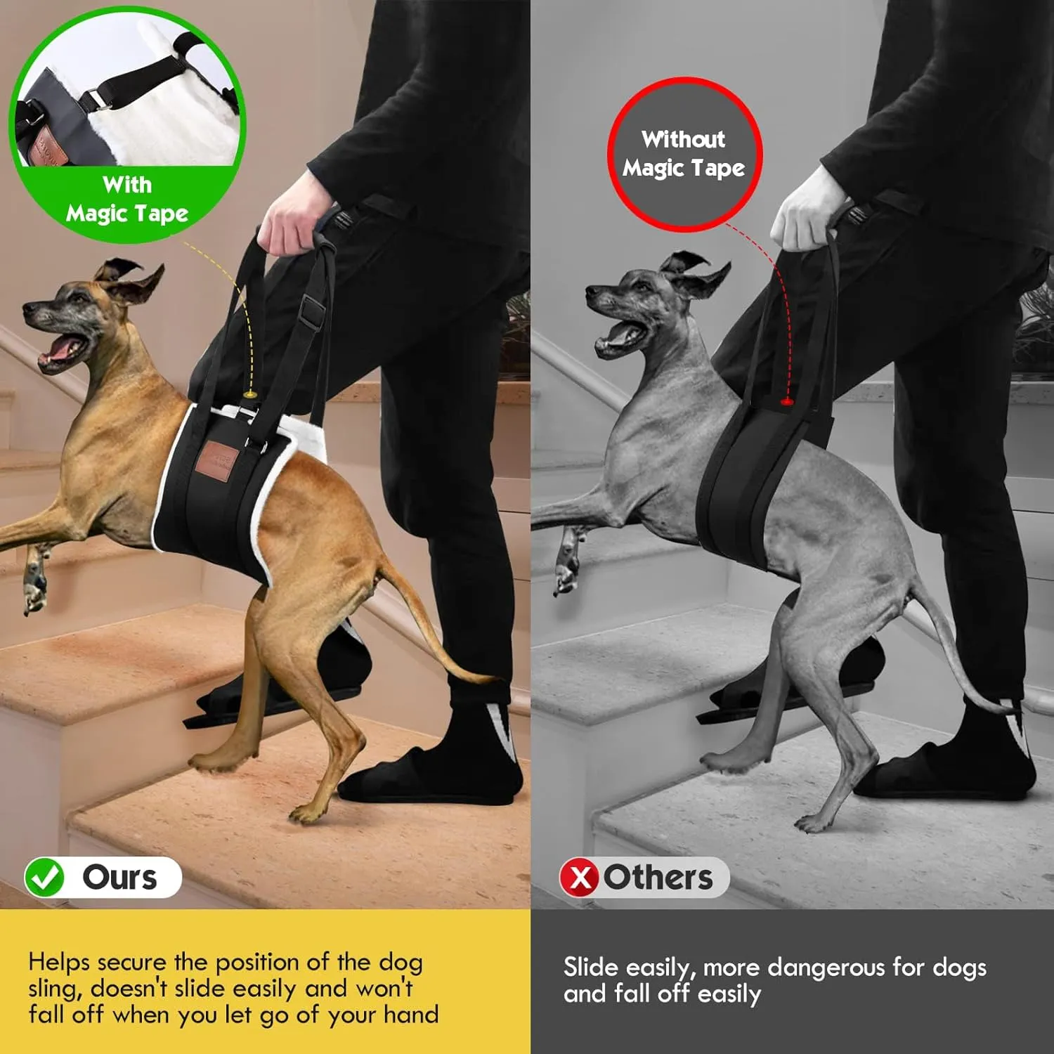 Dog Sling for Large Dogs Hind Leg Support, Magic Tape Dog Lift Harness, Soft Dog Support Harness for Back Legs, Hip Support Harness to Help Senior, Injured, Disabled and After ACL Surgery