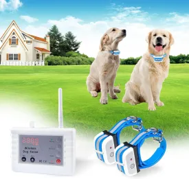 Dog Wireless Fence Pet Two Way Signal Containment System, Display Battery Level, Adjustable Control Range, Adjustable Warning Strength, Waterproof Rechargeable Dog Fence Collar