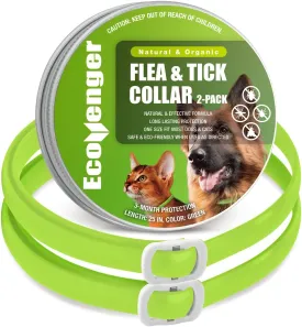 EcoVenger Flea & Tick Collar Repellent 2-Pack Green, Fits Both Dogs & Cats, Built-in Pant-Based Formula Strong Repellency Slow Release, Lasting Deterrence and Protection, Pleasant Aroma, Waterproof