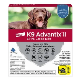 Elanco K9 Advantix II Extra Large Dog 2-Month Dose Flea and Tick Spot-on Treatment - 55  Lbs - Blue - 2 Pack