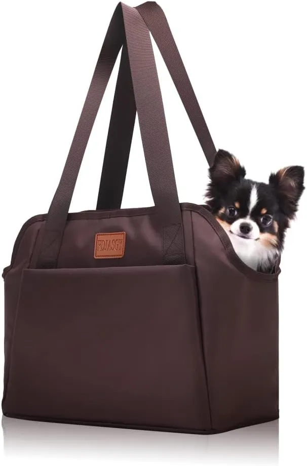 FDJASGY Dog Purse Carrier with Pocket and Safety Tether,Soft-Sided Small Dog Carrier for Small Medium Pet Outdoor Shopping Tote Bag Coffee