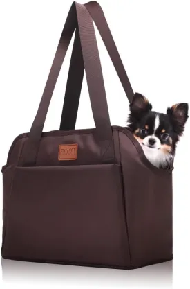 FDJASGY Dog Purse Carrier with Pocket and Safety Tether,Soft-Sided Small Dog Carrier for Small Medium Pet Outdoor Shopping Tote Bag Coffee