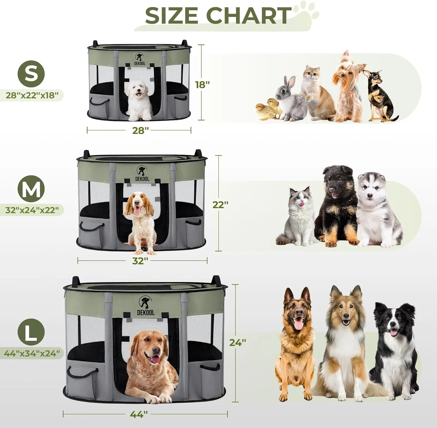 Foldable Pet Dog Playpen, Portable Dog Crate for Puppies, Cat, Rabbit, Chicks, Puppy Play Pen for Indoors, Kennel Tent Crate for Indoor Outdoor Travel Camping Use with Carrying Case (Green, M)