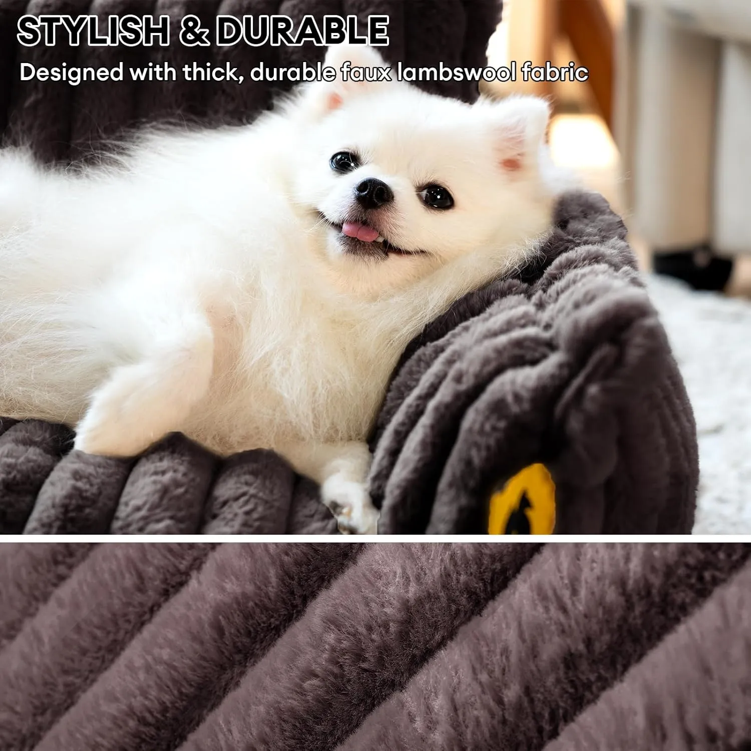 FUNNY FUZZY Dog Bed for Medium Large Dogs - Orthopedic Dog Sofa with Removable Washable Cover and Anti-Slip Bottom, Supportive Foam Pet Couch Bed (Dark Grey, XXL)