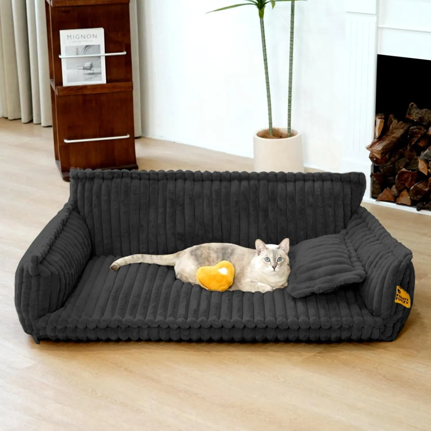 FUNNY FUZZY Dog Bed for Medium Large Dogs - Orthopedic Dog Sofa with Removable Washable Cover and Anti-Slip Bottom, Supportive Foam Pet Couch Bed (Dark Grey, XXL)