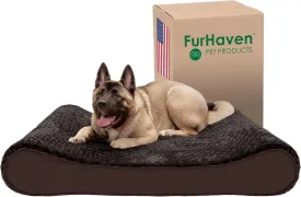 Furhaven Memory Foam Dog Bed for Large Dogs w/ Removable Washable Cover, For Dogs Up to 150 lbs - Ultra Plush Faux Fur & Suede Luxe Lounger Contour Mattress - Chocolate, Jumbo Plus/XXL