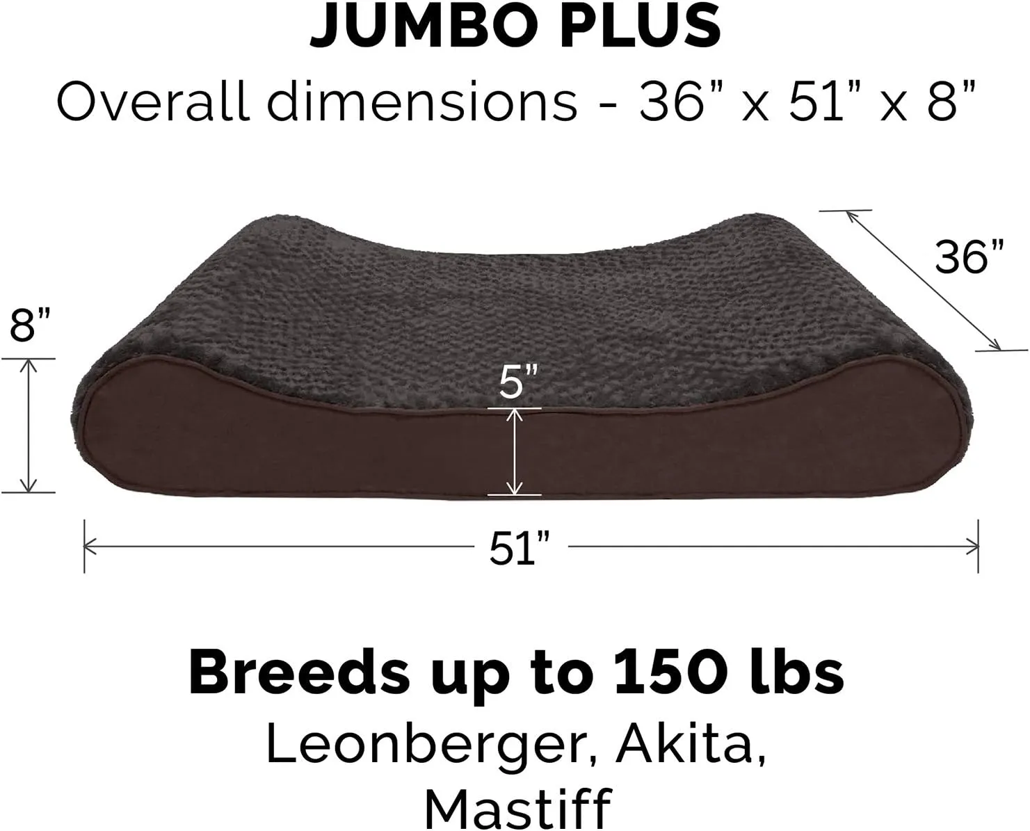Furhaven Memory Foam Dog Bed for Large Dogs w/ Removable Washable Cover, For Dogs Up to 150 lbs - Ultra Plush Faux Fur & Suede Luxe Lounger Contour Mattress - Chocolate, Jumbo Plus/XXL