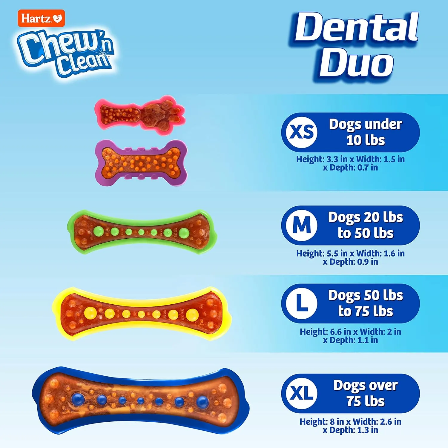 Hartz Chew 'n Clean Dental Duo Bacon Flavored Dental Dog Chew Toy and Treat - Extra Small