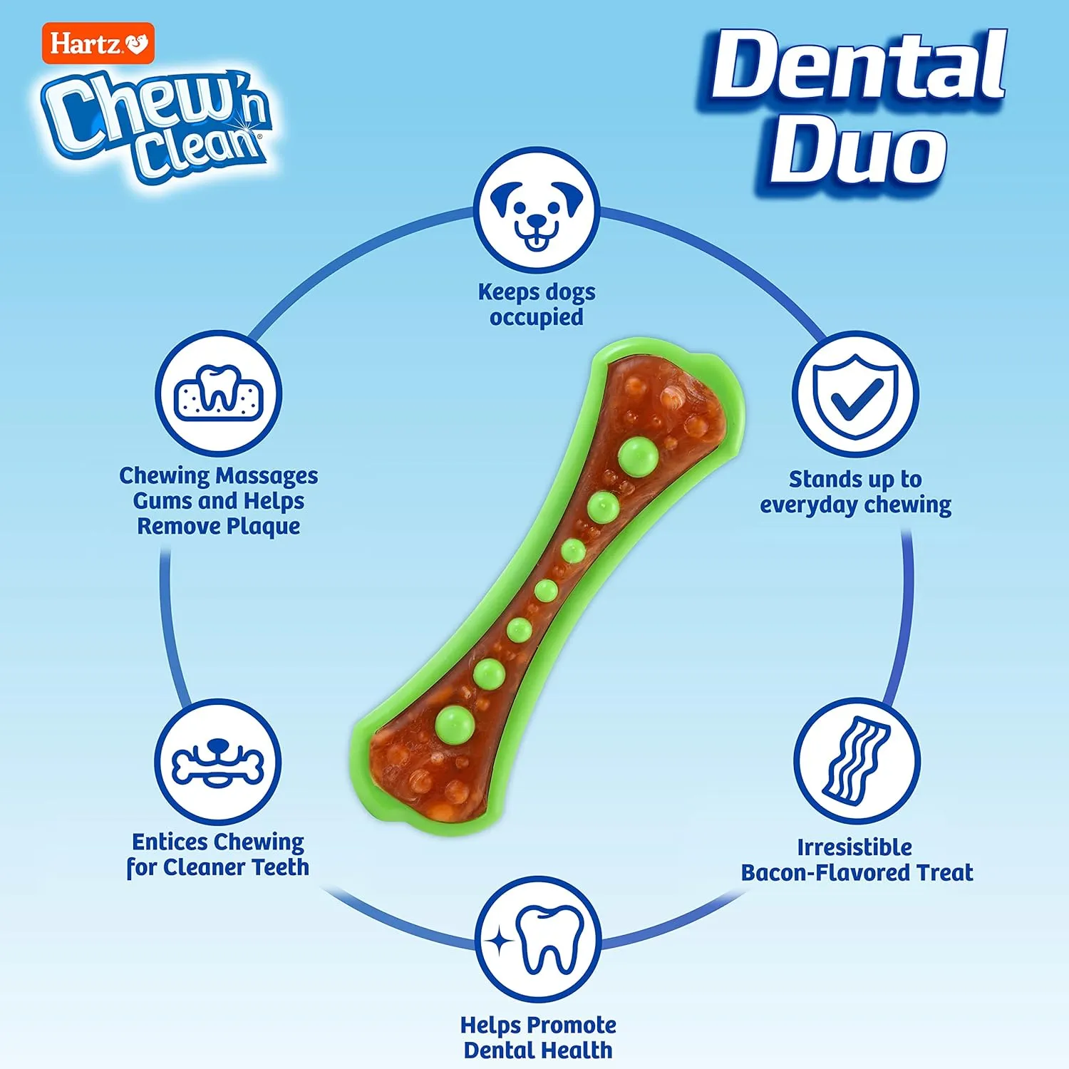 Hartz Chew 'n Clean Dental Duo Bacon Flavored Dental Dog Chew Toy and Treat - Extra Small