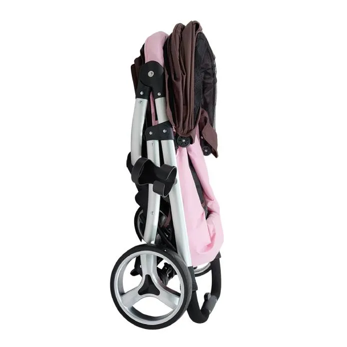 Ibiyaya Collapsible Elegant Retro Pet Stroller for Cats & Dogs up to 35kg - Brown/Pink