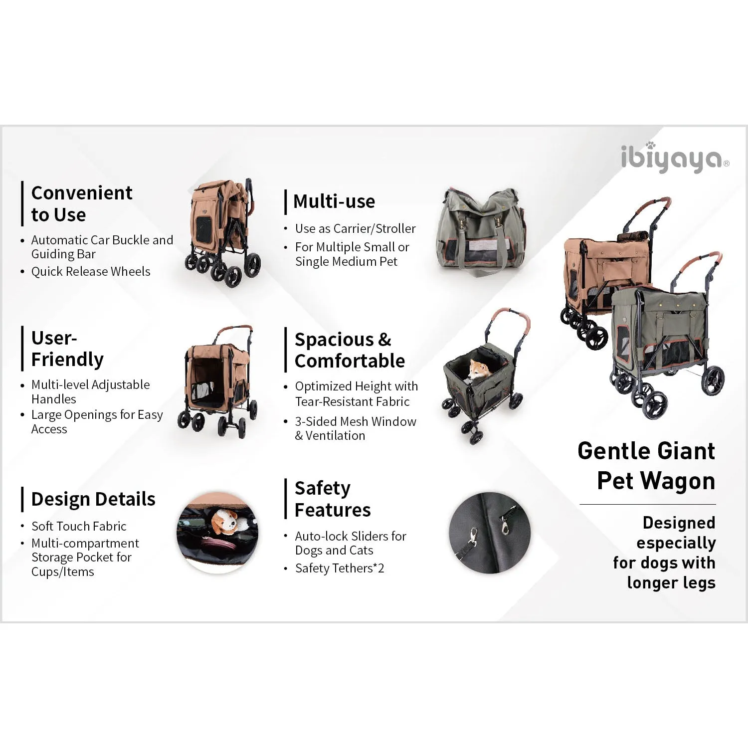 Ibiyaya Gentle Giant Pet Wagon Army Green