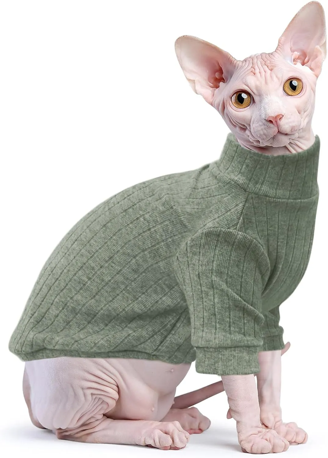 Idepet Sphynx Hairless Cats Sweater Shirt Kitten Soft Puppy Clothes Pullover Cute Cat Pajamas Jumpsuit Cotton Apparel Pet Winter Turtleneck for Cats and Teacup Chihuahua Small Dogs(Green,S)