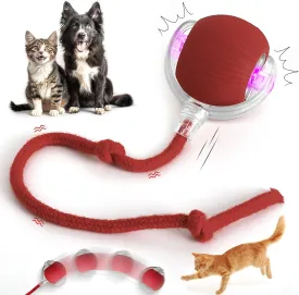 Indoor Cat Interactive Toy Ball Version 2025 - Random Rolling,Flashing on Floor,360 Automatic Rolling Ball Toy for Dogs/Cats (Red)