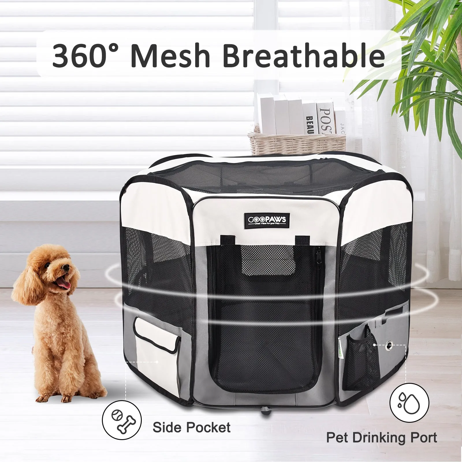 Jespet 2-Door Portable Soft-Sided Dog, Cat & Small Pet Exercise Playpen, Light Grey, 61''