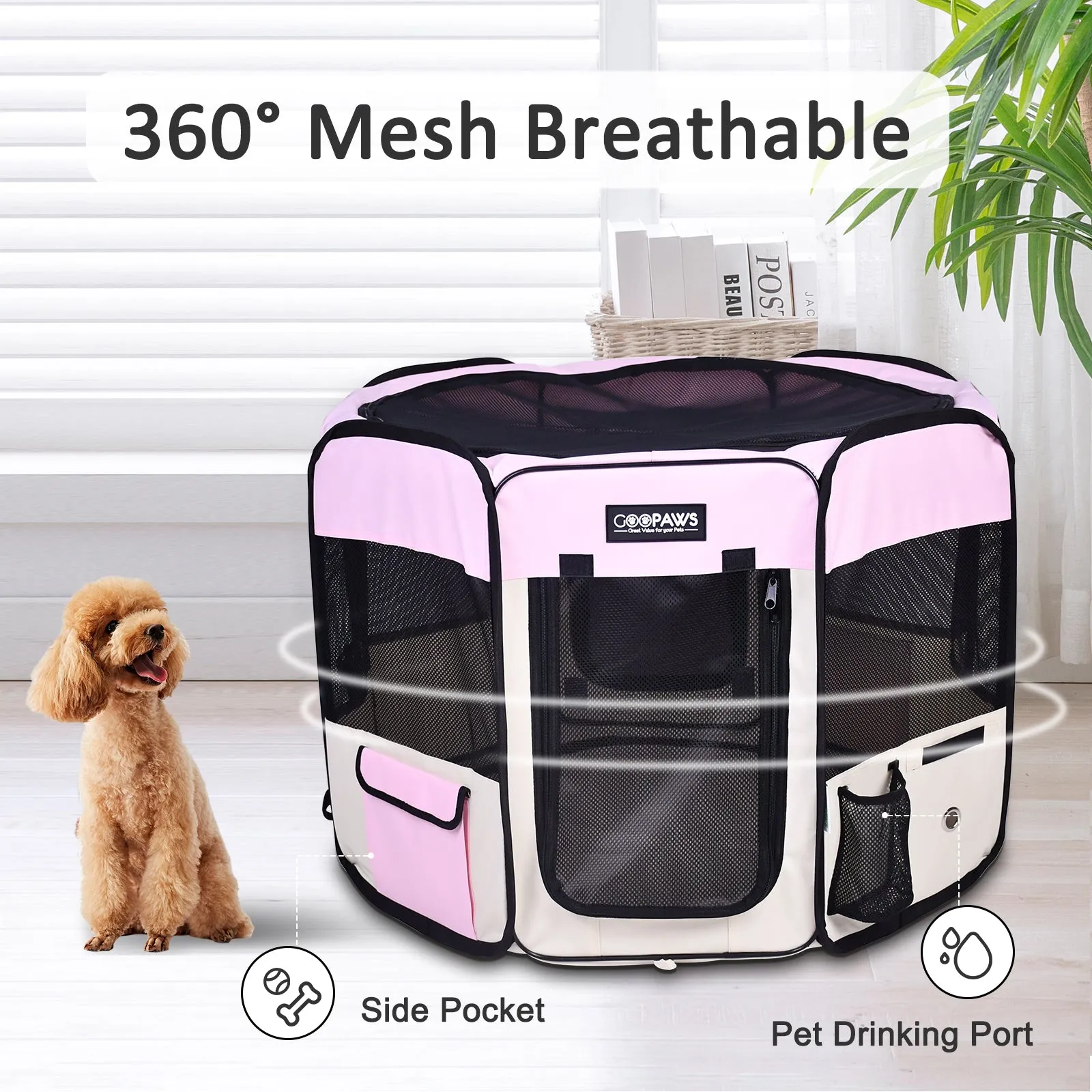 Jespet 2-Door Portable Soft-Sided Dog, Cat & Small Pet Exercise Playpen, Pink, 61''