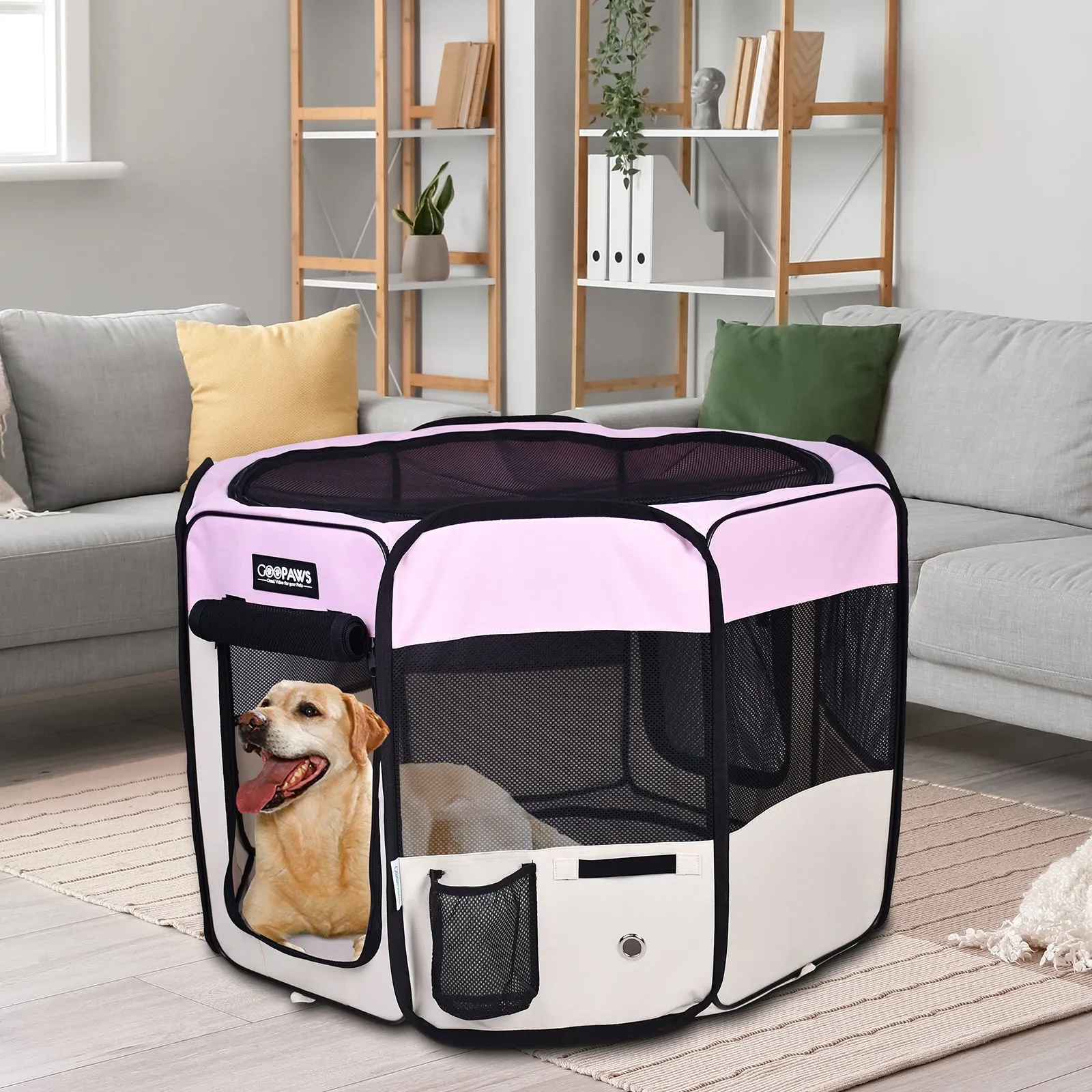 Jespet 2-Door Portable Soft-Sided Dog, Cat & Small Pet Exercise Playpen, Pink, 61''