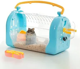 kathson Portable Hamster Cage Dwarf Hamster Carry Travel Cage with Water Bottle Food Bowl Adjustable Strap Pet Outgoing Cage for Gerbil Hedgehog Mice Squirrel