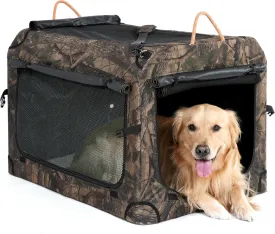 KOOPRO 27.5 Inch Collapsible Dog Crate, Portable Soft-Sided Dog Travel Carrier Camouflage Style Pet Kennel 4-Door with Durable Mesh Windows, Washable Mat, Indoor & Outdoor for Small Medium Large Dogs
