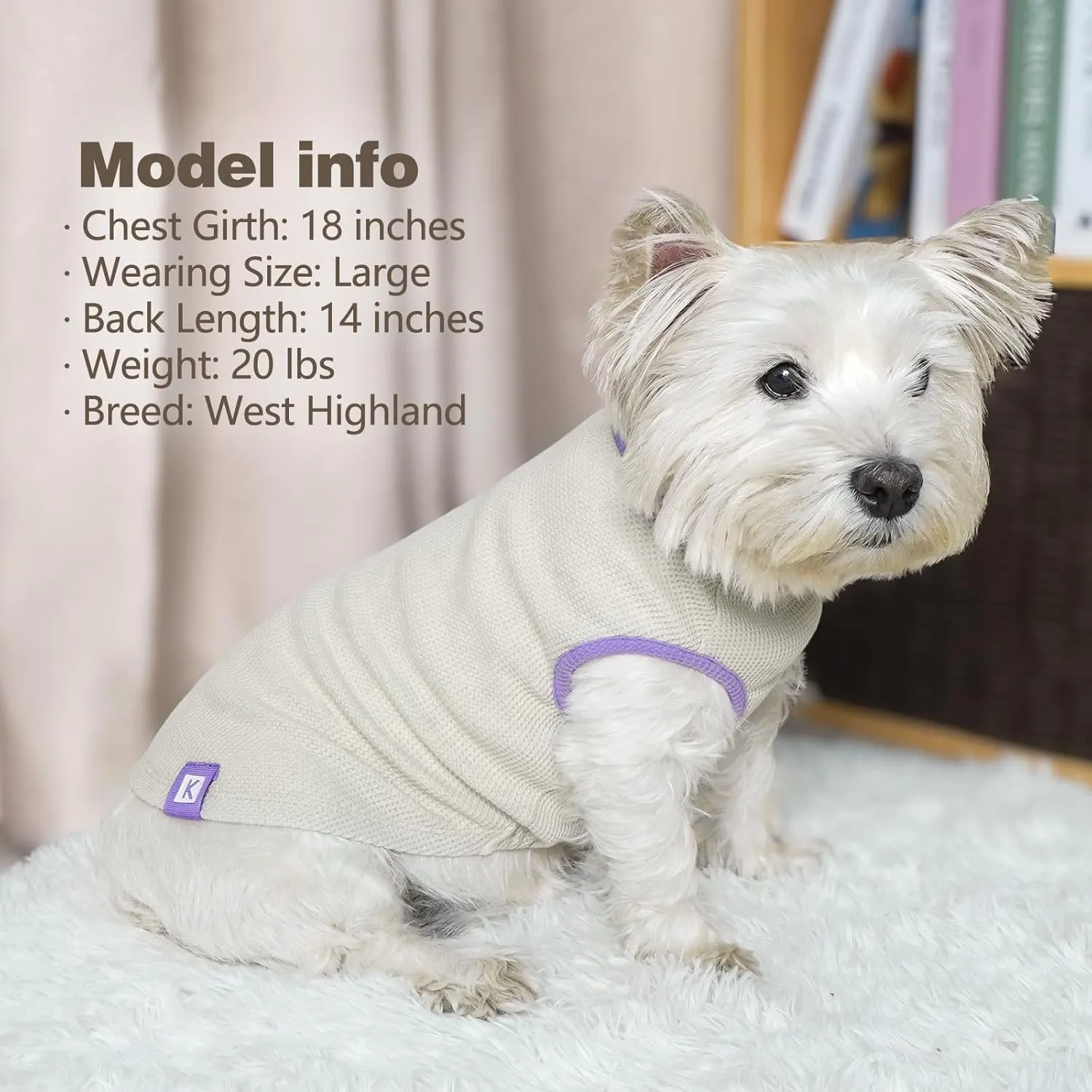 KYEESE 2Pack Dog Shirts Waffle for Small Dogs, Stretchy T-Shirts, Lightweight Tank Top, Sleeveless Vest, Breathable Cat Shirt, Medium, Purple   Grey