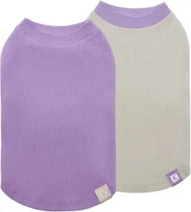 KYEESE 2Pack Dog Shirts Waffle for Small Dogs, Stretchy T-Shirts, Lightweight Tank Top, Sleeveless Vest, Breathable Cat Shirt, Medium, Purple   Grey