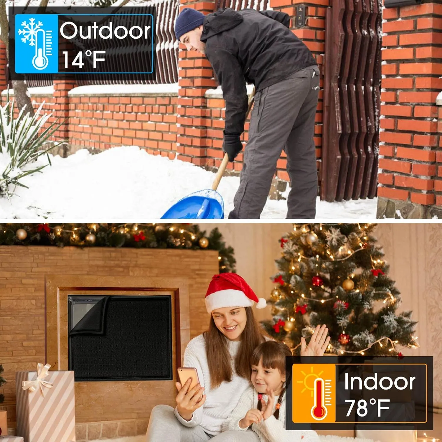 Magnetic Fireplace Cover, Fireplace Blocker Blanket Stops Heat Loss, Adjustable Fireplace Draft Stopper with 12 Magnets for Indoor Iron Frame Black 36" W x 36" H