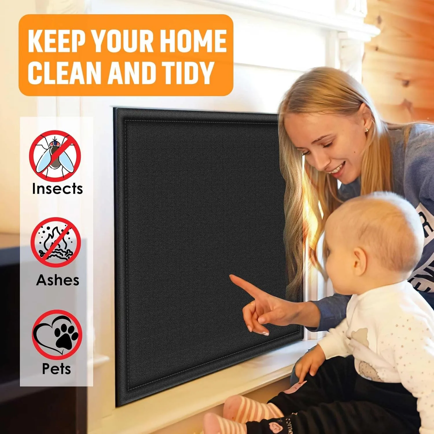 Magnetic Fireplace Cover, Fireplace Blocker Blanket Stops Heat Loss, Adjustable Fireplace Draft Stopper with 12 Magnets for Indoor Iron Frame Black 36" W x 36" H