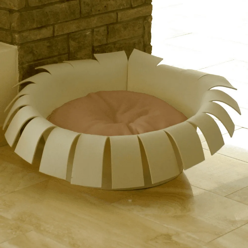 Orthopedic Cat Bed By Pet Interiors- Cream Felt Crown