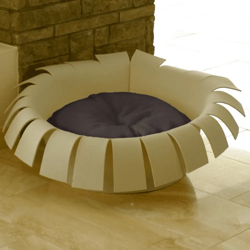 Orthopedic Cat Bed By Pet Interiors- Cream Felt Crown