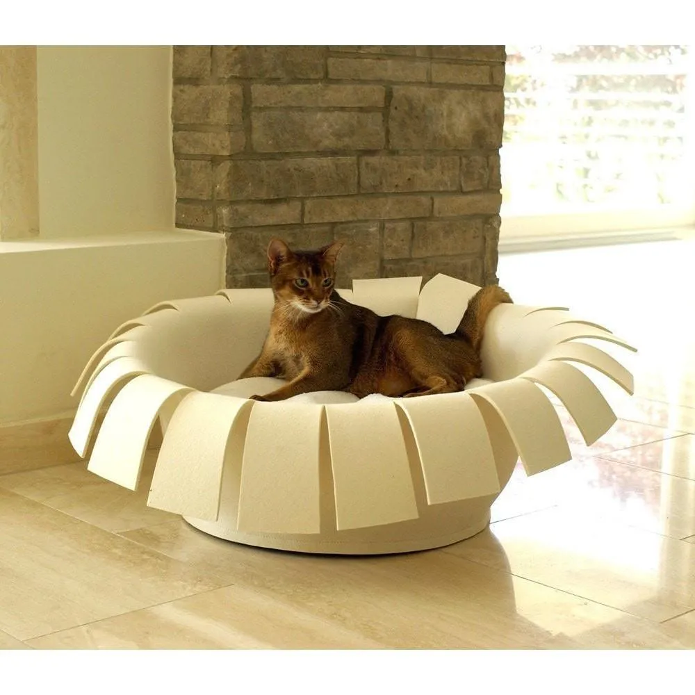 Orthopedic Cat Bed By Pet Interiors- Cream Felt Crown