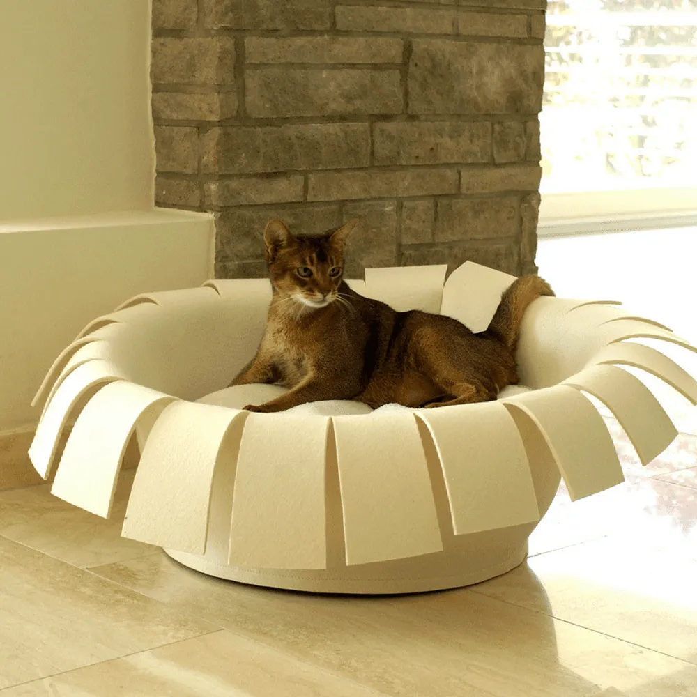 Orthopedic Cat Bed By Pet Interiors- Cream Felt Crown