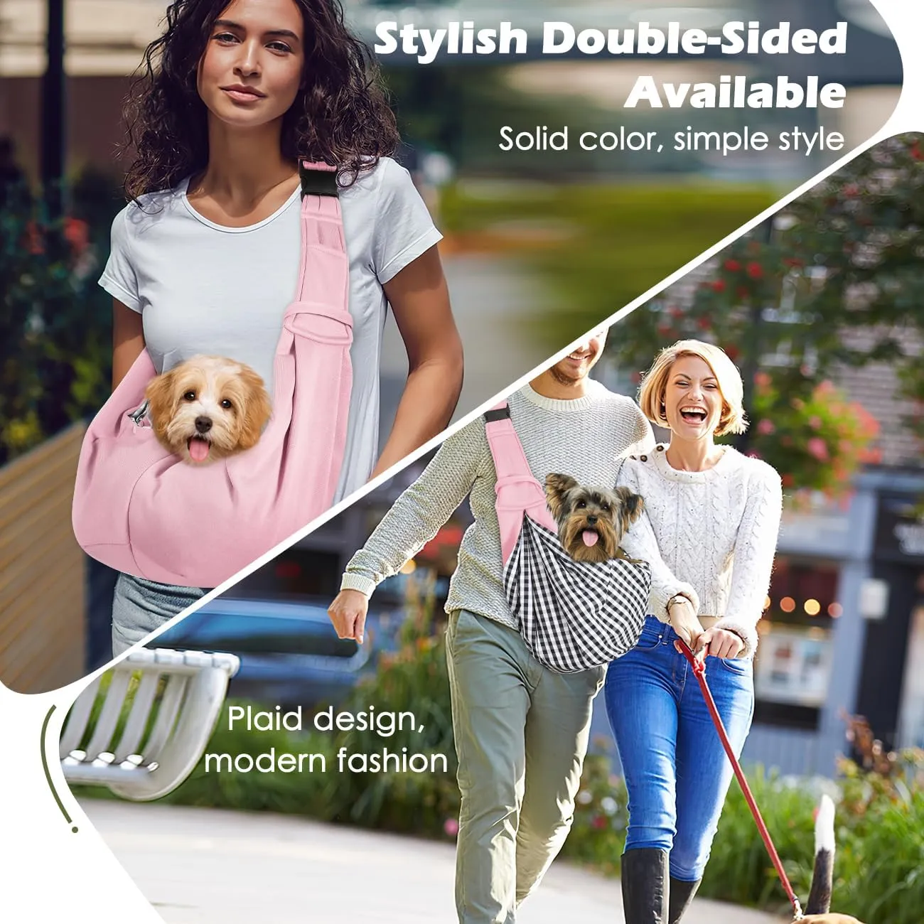 Pawaboo Dog Sling Carrier for Small Dogs, Reversible Hand Free Dog Carrier Sling with Adjustable Strap Buckle & Safety Leash, Soft Pouch and Tote, for Carry Small Dogs and Cats, Up to 12lbs,Light Pink