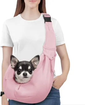 Pawaboo Dog Sling Carrier for Small Dogs, Reversible Hand Free Dog Carrier Sling with Adjustable Strap Buckle & Safety Leash, Soft Pouch and Tote, for Carry Small Dogs and Cats, Up to 12lbs,Light Pink