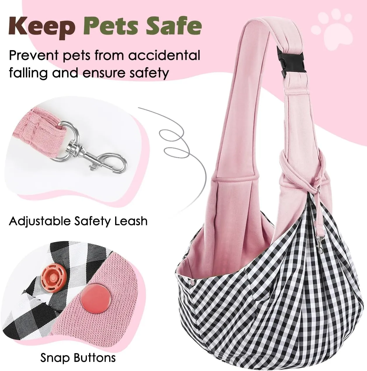 Pawaboo Dog Sling Carrier for Small Dogs, Reversible Hand Free Dog Carrier Sling with Adjustable Strap Buckle & Safety Leash, Soft Pouch and Tote, for Carry Small Dogs and Cats, Up to 12lbs,Light Pink