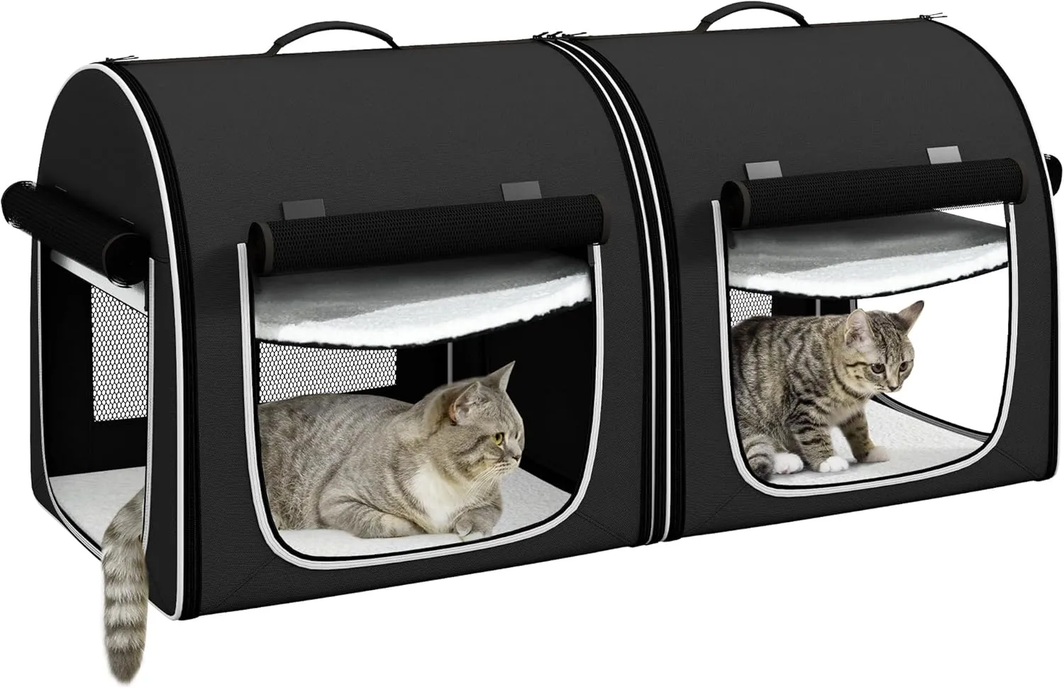 PawHut 39" Portable Soft-Sided Cat Carrier, Cat Kennel, Travel Dog Crate with Divider, Two Compartments, Soft Cushions & Storage Bag, Easy to Fold, Black