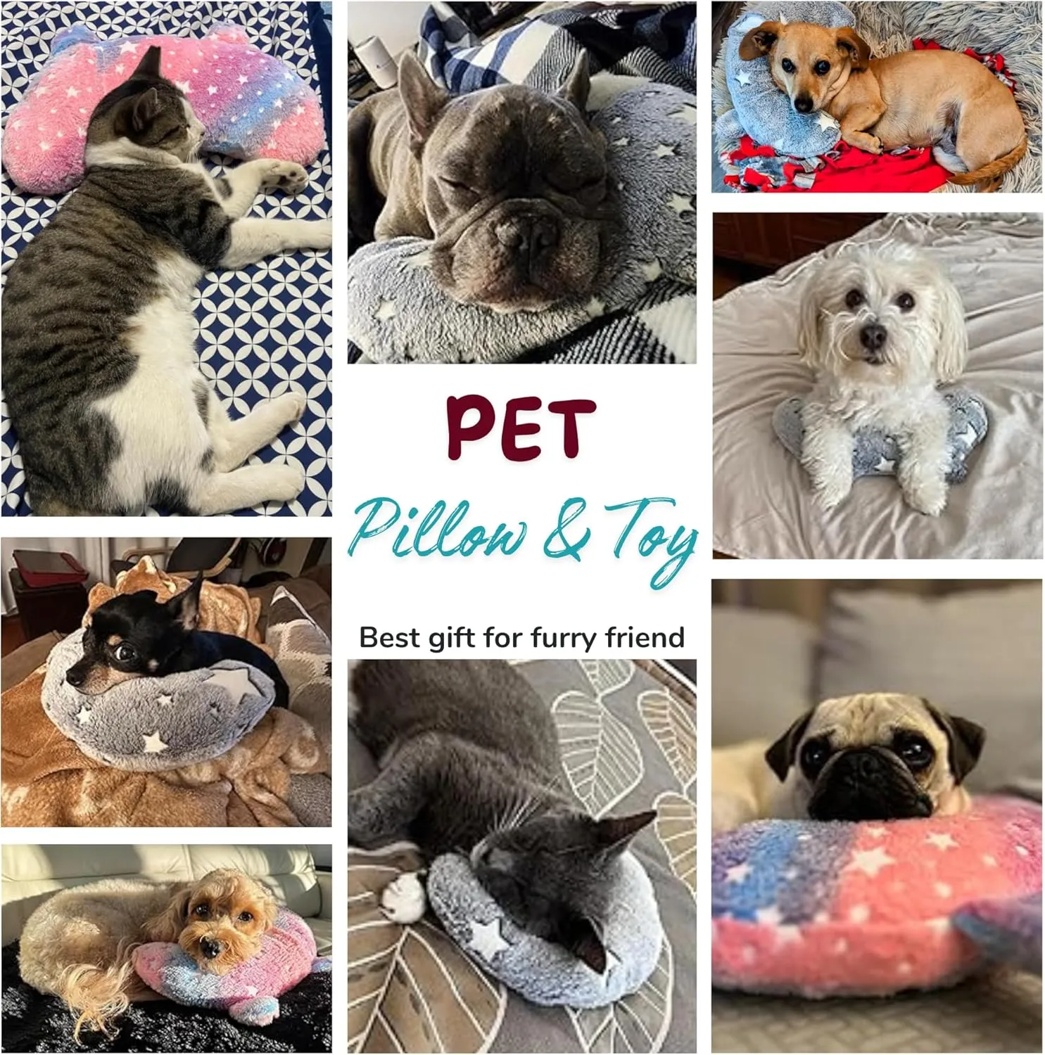 Pet Pillow for Dogs, Glow in The Dark Soft Dog Neck Pillow, U-Shaped Pillow for Cat and Dog, Machine Washable Pet Calming Toy, Joint Relief Sleeping Improve for Pets (Pink, M)