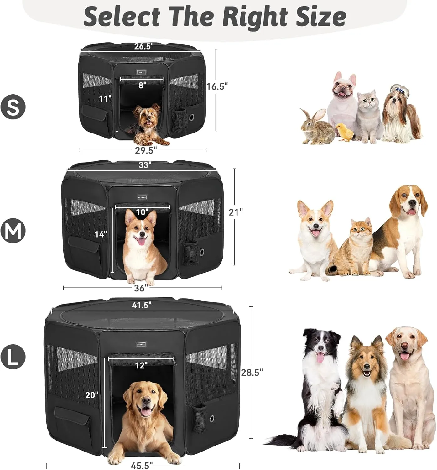 PETSFIT Dog Playpen Indoor/Outdoor,Portable Pet Playpen with Removable Zipper Top,Waterproof Bottom, Foldable Puppy Pen for Cats, Large Breeds (45.5L x 45.5W x 28.5H)